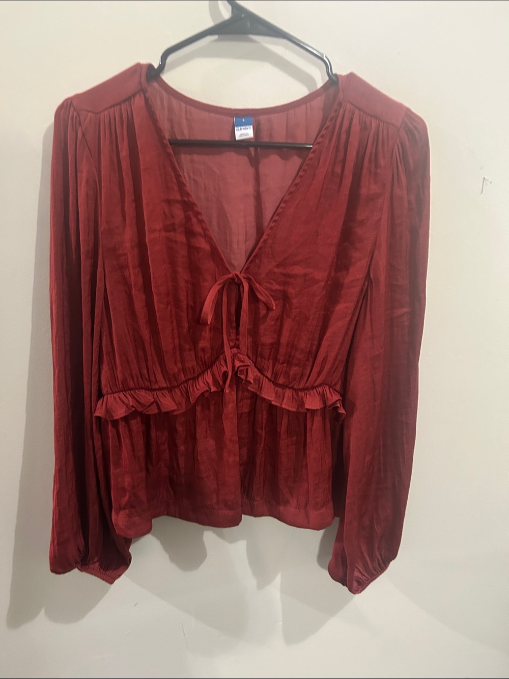 Old Navy Rust Red Tie-Front Ruffle Peasant Blouse